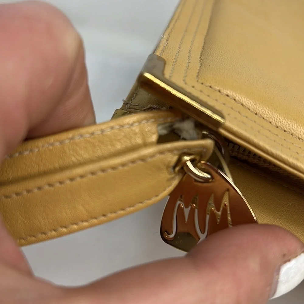 Morris Moskowitz MM Supreme Tan Leather Large Wristlet Zip Clutch Bag
